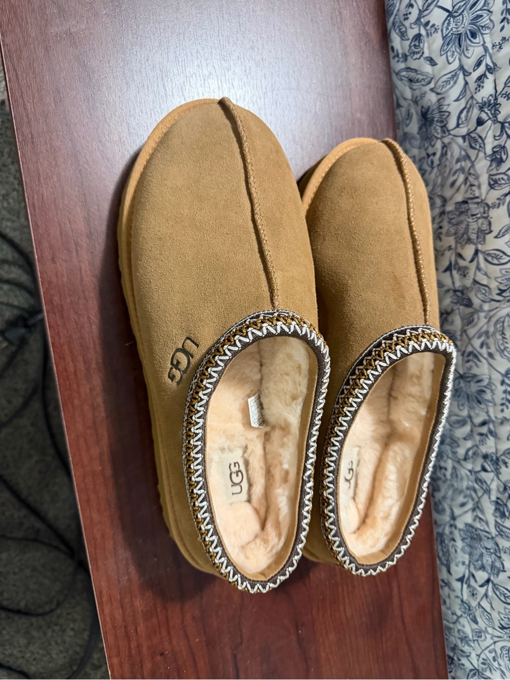 UGG Men’s Chestnut/Tan Suede Slip-On Shearling-Lined Moccasins